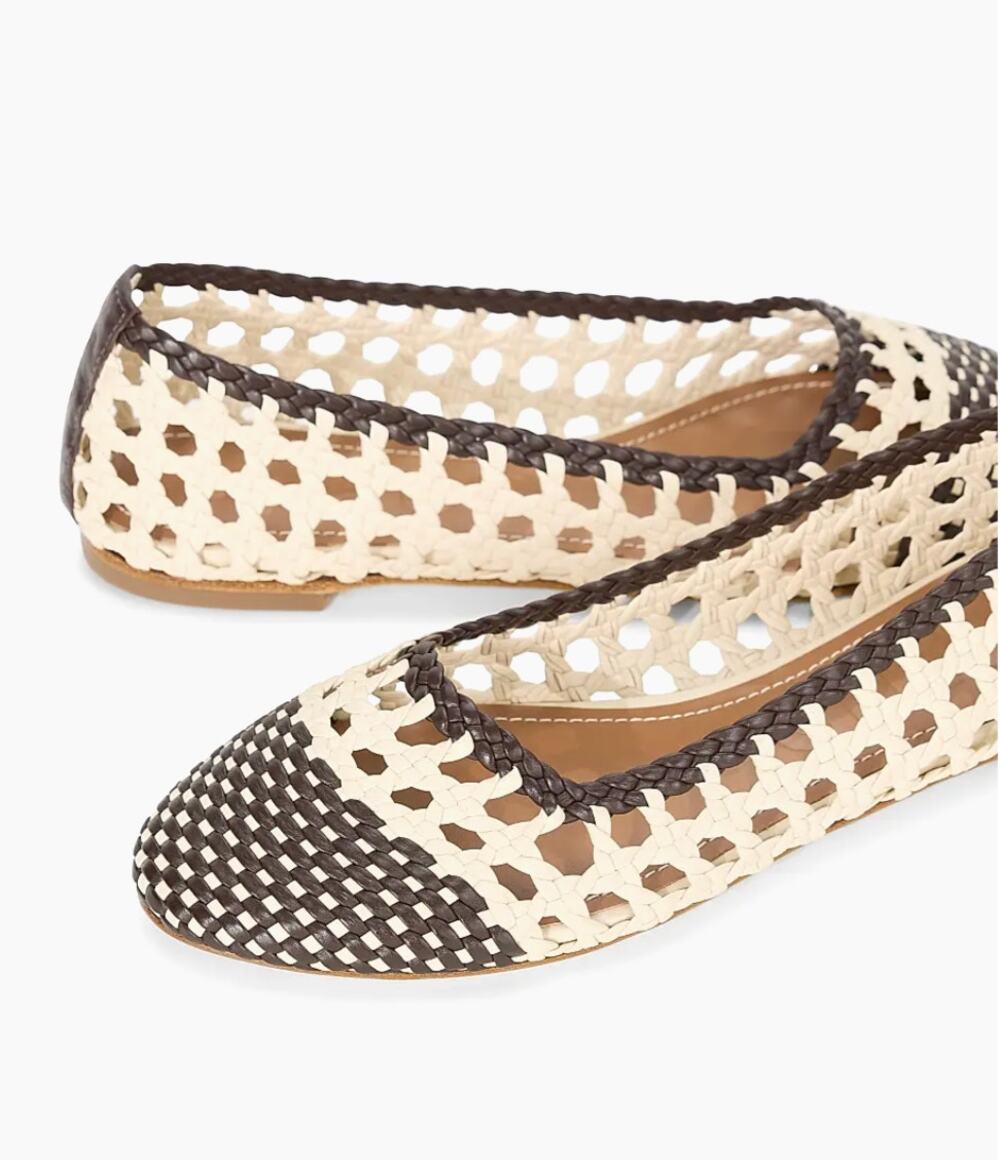 Staud Flats Nwob Nell Crochet Ballerina Shoes Size 39.5 Cream Espresso